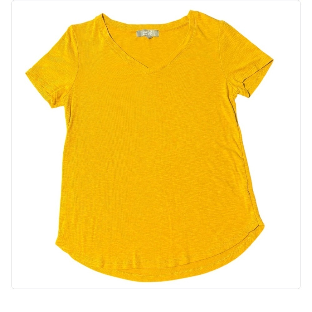 Marled Essentials Mustard Yellow V-Neck Women's Stretch Top SZ S